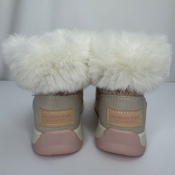 London Fog Kids Girls Pink and White Faux Fur Winter Snow Boots Girls Size 8 - Picture 3 of 9